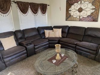 Dark Brown Leather Sectional Recliner Sofa