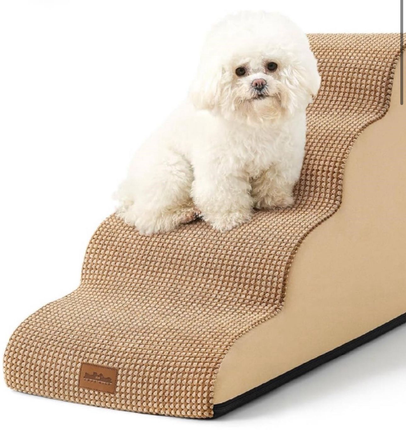 Dog Stairs for Small Dogs 19.7" H, Curved Dog Step for Puppy, Older or Cat, Medium Pet Ramp for Sofa, Couch or Bed, Ladder with High Density Foam, 15.