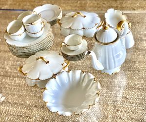 Haviland Limoges White & Gold Drip Set Scalloped Edge