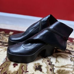 Zippered Platform Leather Combat Boots