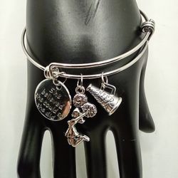 Gymnastics Silver Cheer Bangle Bracelet 