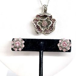 Sterling Pink Necklace and Earrings 