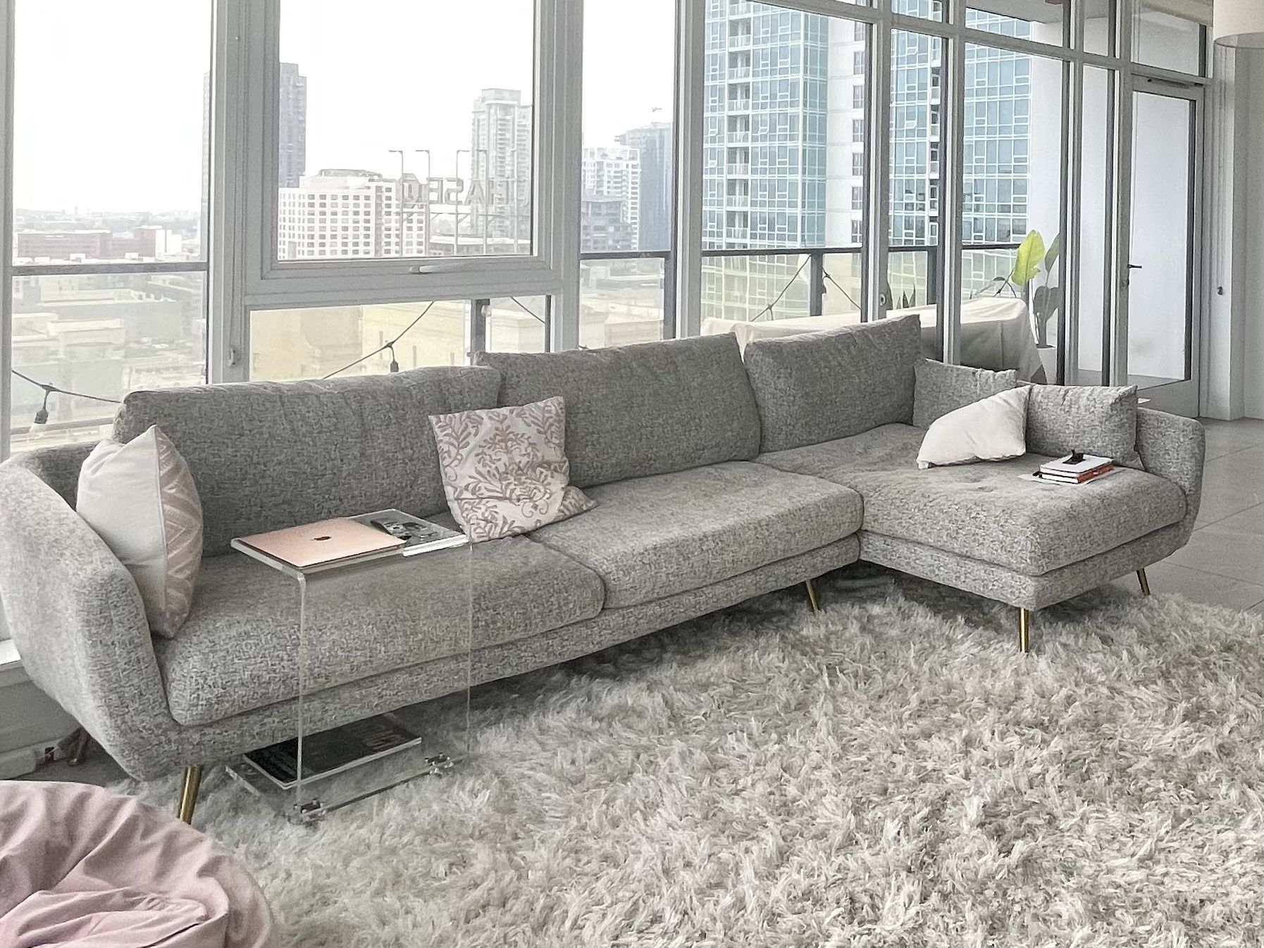 Beautiful Grey Sectional Couch With Down Pillows & Cushions - GREAT condition