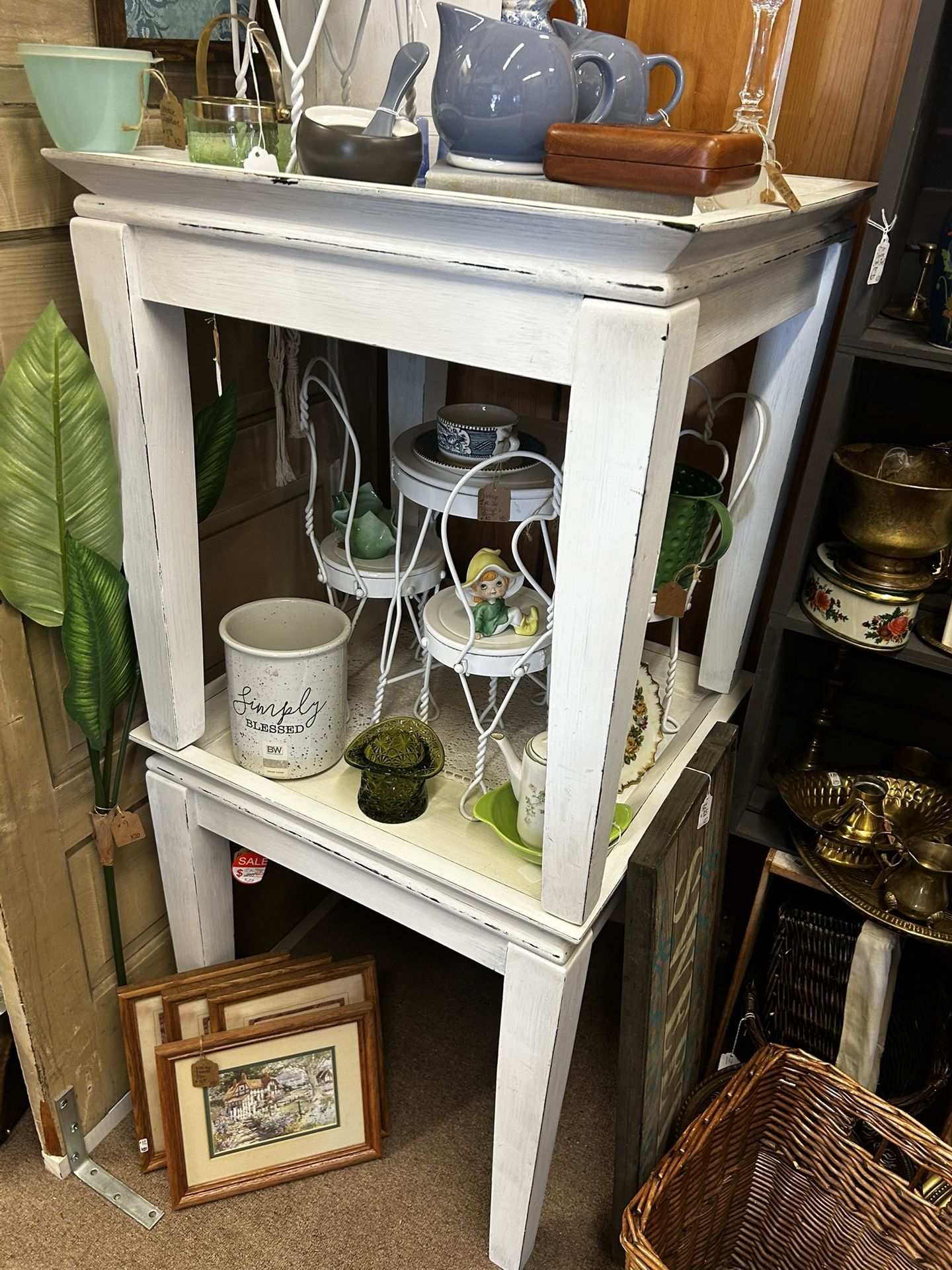 Set of 2 Large Shabby Chic Vintage End Tables 