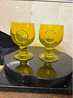 Set of 2 lime green pedestal goblets