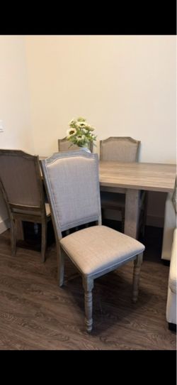 Modern Wood Dining Table Set with 4 Upholstered Chairs