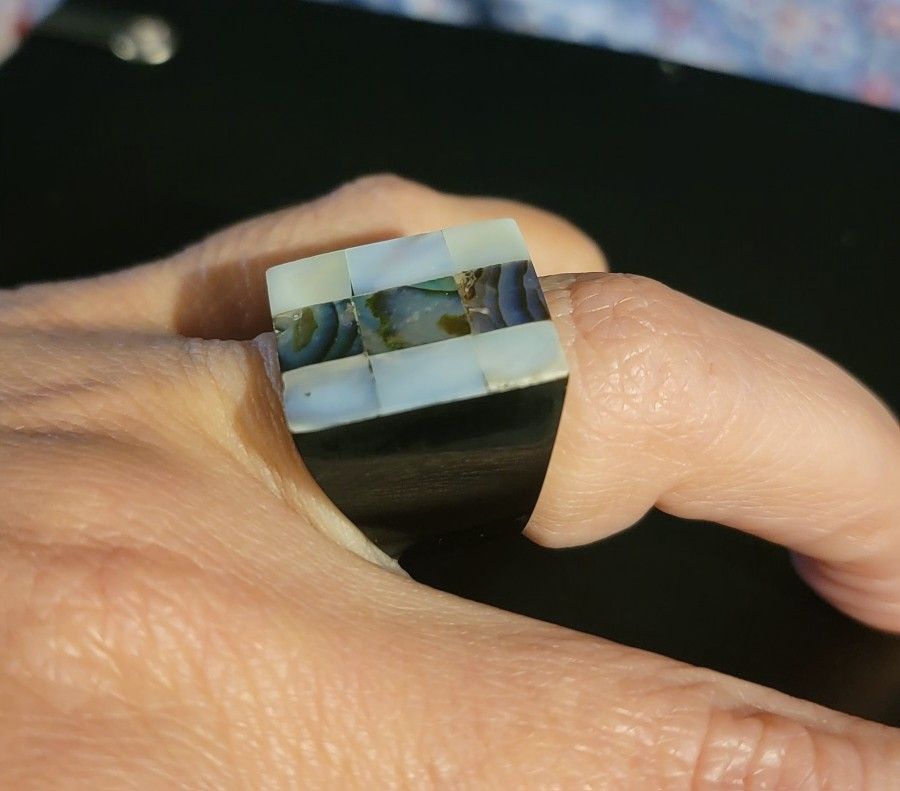 JTV Mother-Of-Pearl Rhodium Over Sterling Silver Dome Ring Size 7