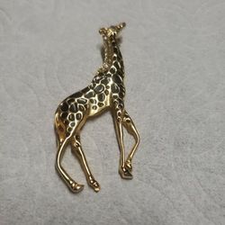 Vintage Unsigned Tall Goldtone & Black Enamel Giraffe Brooch Pin 3.5"