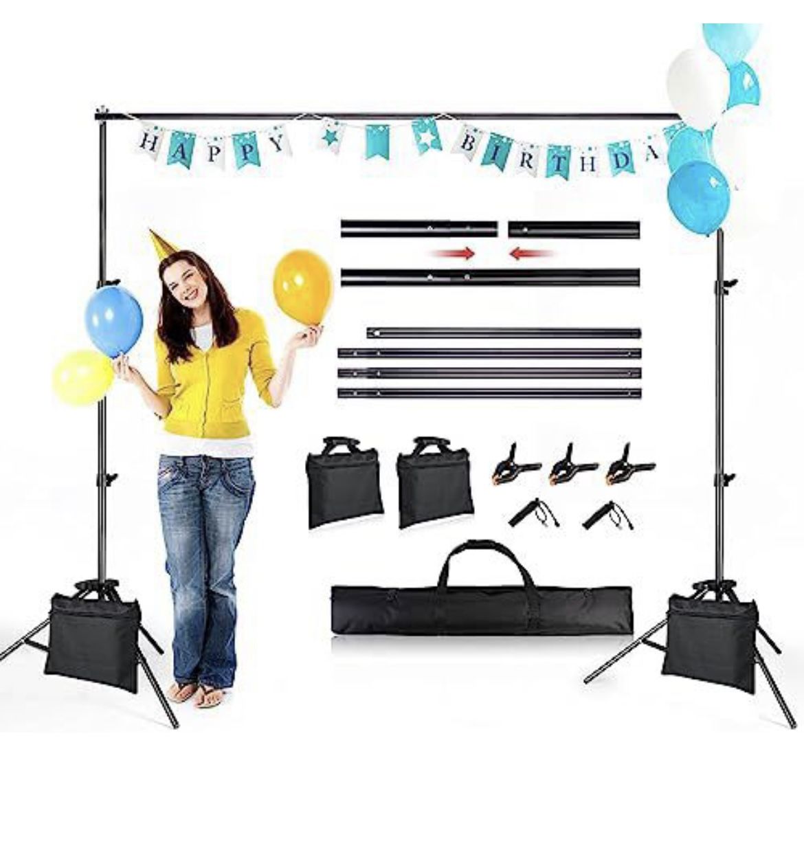 ZBWW Backdrop Stand 6.5x10ft, Photo Video Studio Adjustable Backdrop Stand for Parties, Wedding, Photography, Advertising Display