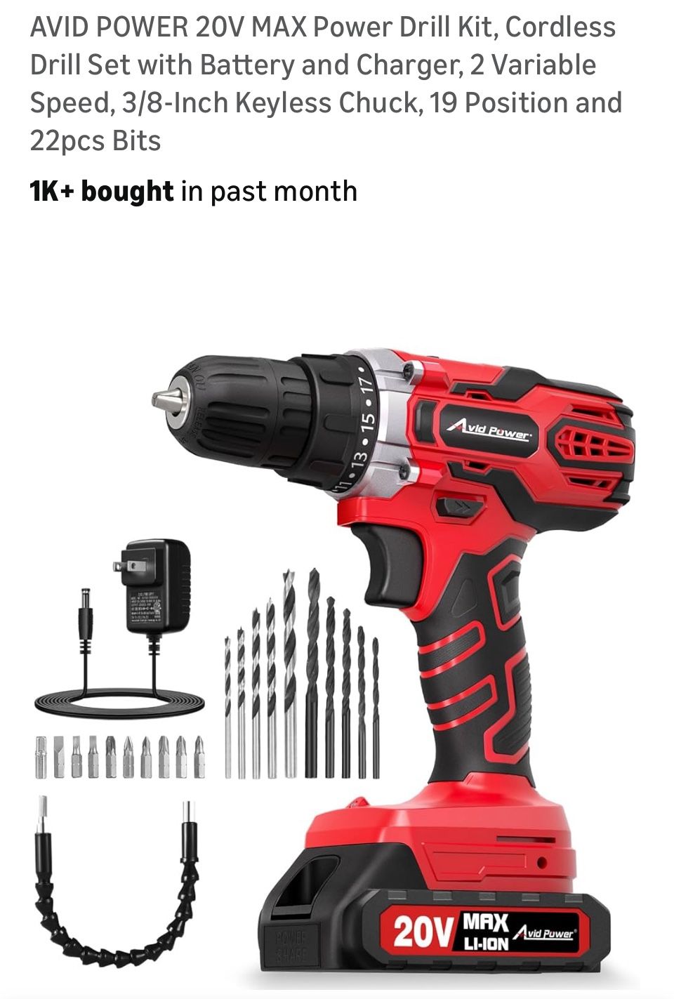 AVID POWER 20V MAX Power *NEW IN BOX* Drill Kit