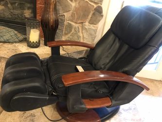 Black Leather & Cherry Wood Brookstone massage chair