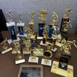 Vintage Sports Trophies Lot 20 Pieces Bowling Hockey Basketball 80s 90s