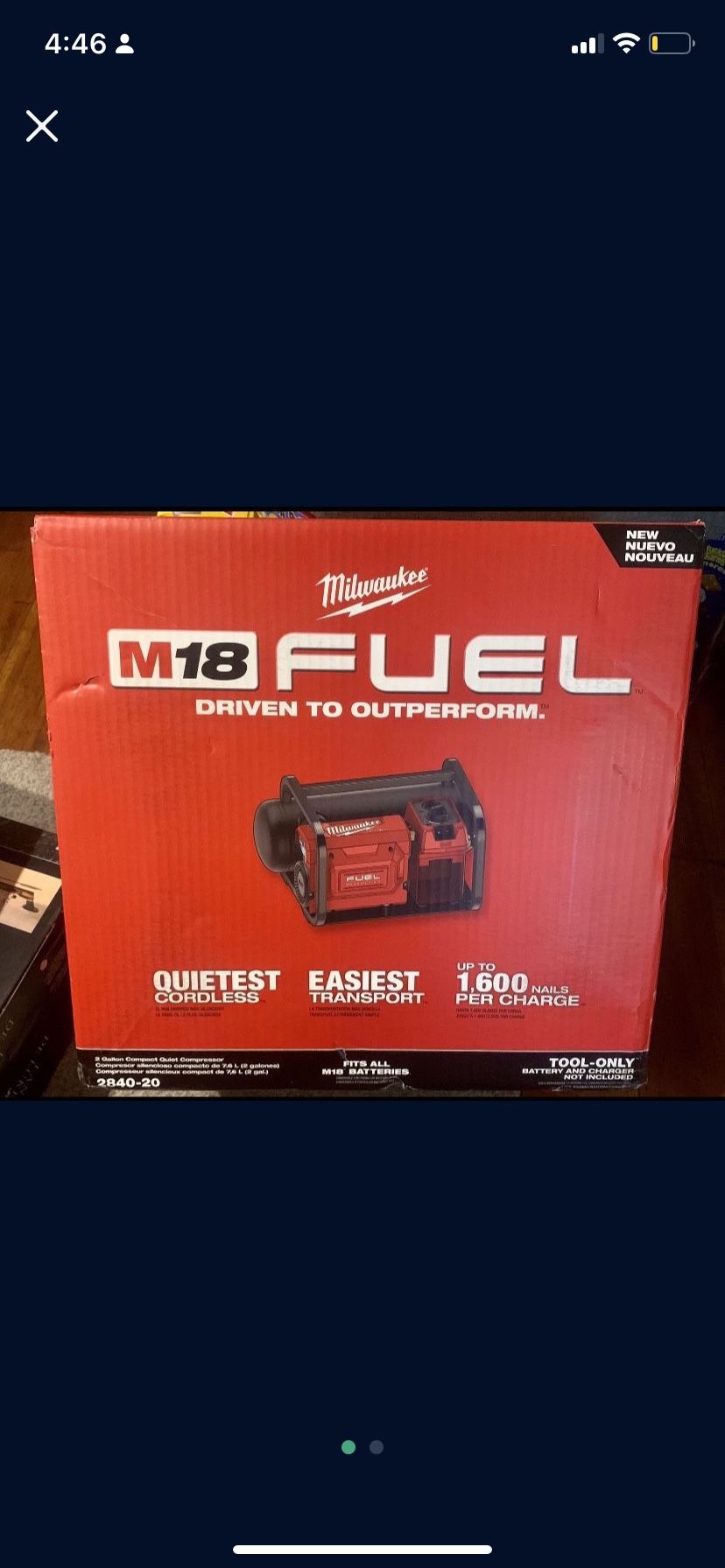 Milwaukee M18 FUEL 18-Volt Lithium-lon Brushless Cordless 2 Gal. Electric Compact Quiet Compressor (Tool-Only) 