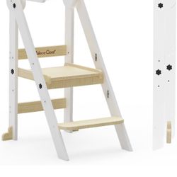  Foldable Toddler Kitchen Stool Helper, 3 Adjustable Heights Wooden Kids Helper Tower - Collapsible Toddler Stool for Bathroom & Kitchen Safety