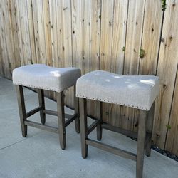 2 Gray Upholstered Barstools 