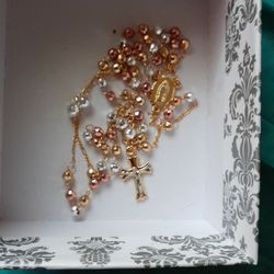 Gold-plated Tri-color  Rosary 24" Inch Long