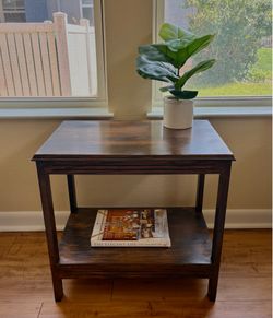 Two Tier Dark Solid Wood Accent Table