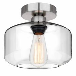 MAXvolador Industrial Semi Flush Mount Ceiling Light Brushed Nickel, Clear Glass Pendant Lamp Shade Farmhouse Lighting Hallway, Hanging Light Fixture