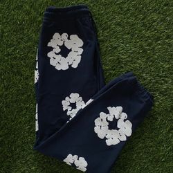Navy Denim Tear Sweatpants 