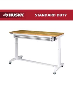 NEW IN BOX Husky Tool Storage 62 in. W White Adjustable Height Work Table with 2-Drawers