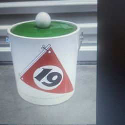 Vintage 19th Hole With Insulated Ice Bucket with Golf Ball Lid
