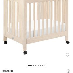 Babyletto Origami Mini Portable Folding Crib With Wheels - washed natural
