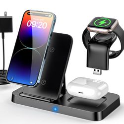 3 in 1 Wireless Charging Station, Portable Fast Wireless Charger for iPhone 15/14/13/12/11/Xr/X/8Plus/8 Phone Charger Stand Compatible with Apple Watc