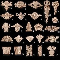Wood Carved Floral Rosette Onlay Decorative Samples. Over 100 Pieces!