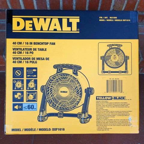 DeWalt 16 inch 3 speed 360° tilting workshop benchtop freestanding or hanging industrial drum fan