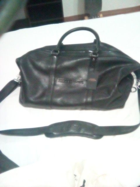Allen Edmonds Black Leather Duffel Bag