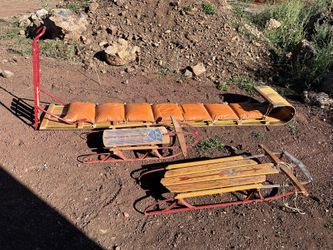 Vintage Wooden Snow Toboggan & Sleds