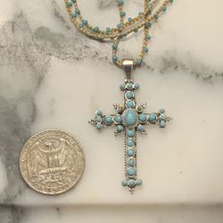 Sterling Silver Turquoise Cross Gorgeous Pendant 