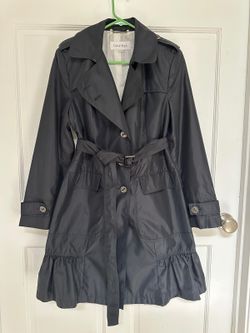 Vintage Calvin Klein Navy Blue Belted Trench Coat Size PS