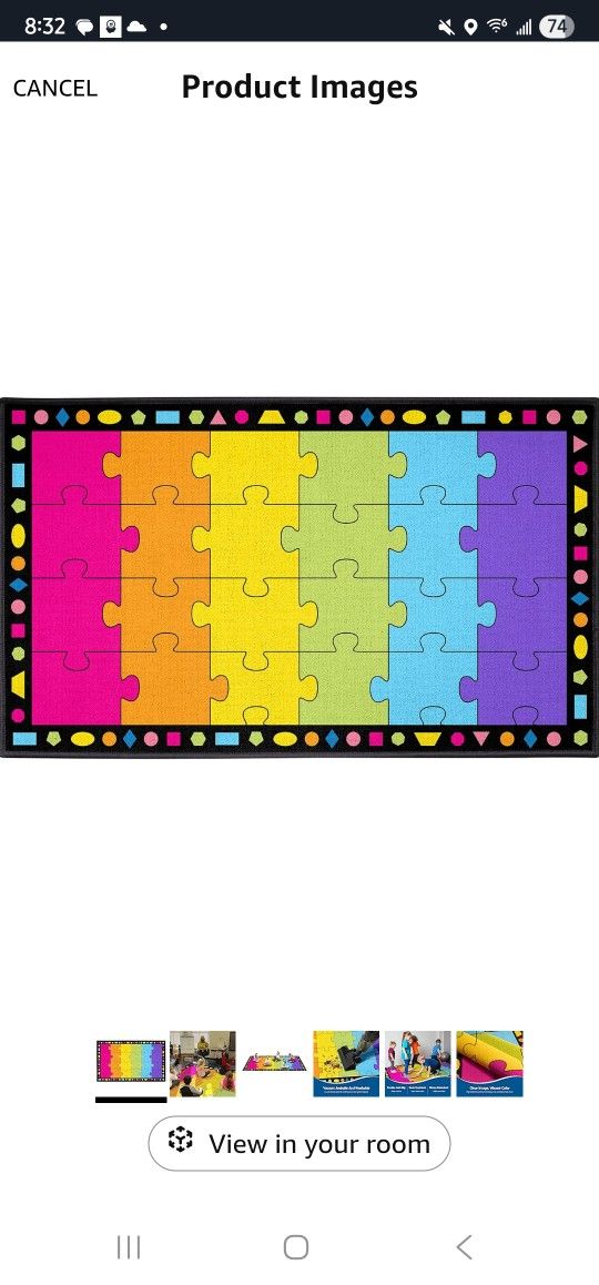 Booooom Jackson Large Colorful Puzzle Area Rug - 7'5"x13' with Non-Slip Backing - School Classroom 24 Seating Elementary Carpet