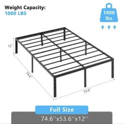 Black Full Size Simple Basic Platform Metal Bed Frame - 12 Inch Bed Height
