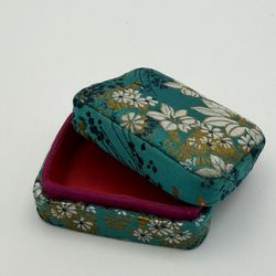 Brocade Weave Trinket Jewelery Box Keepsake Teal Floral