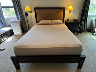 Queen Bed Frame + Matching Nightstand – Pasadena Collection (Espresso/Anthracite)