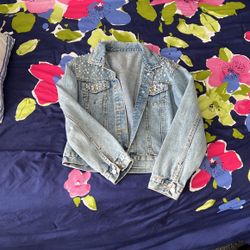 Denim Jacket With Pearl Accents  Women’s 