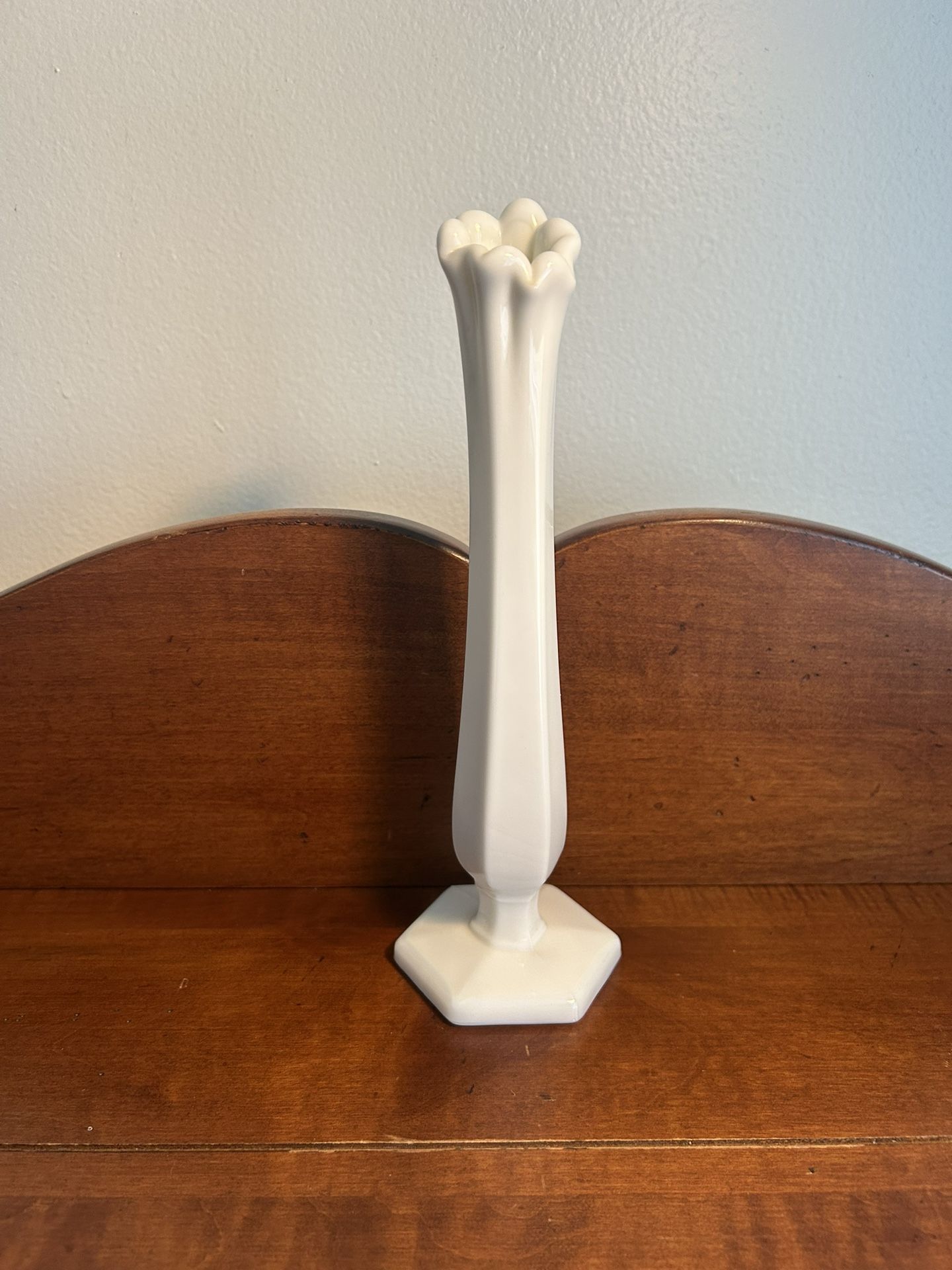 Vintage MCM Milk Glass Vase - about 9.5” tall