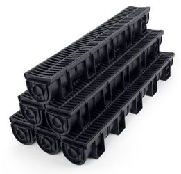 New 6 Pack Trench Drain System, Channel Drain with Plastic Grate, Driveway Drainage Channel Systems,Channel Drain Pipe Outdoor Trench Drainage System,
