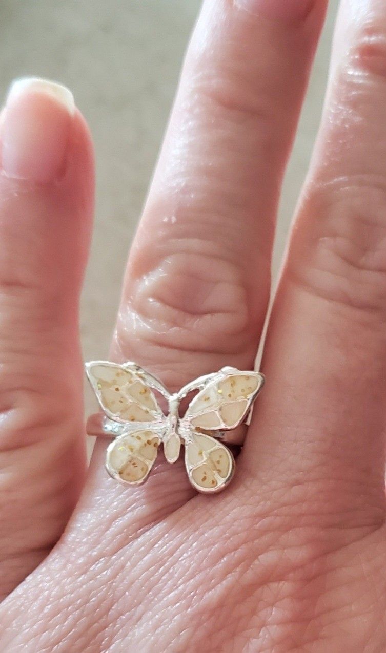 Silver Plated Yellow Butterfly Ring Size 7 Shipping Available 