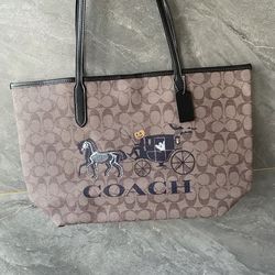 Coach City Tote In Signature Canvas With Halloween Horse