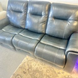 Like New Leather Electric Dual Reclining Couch With Electric Headrests And Dual USB 