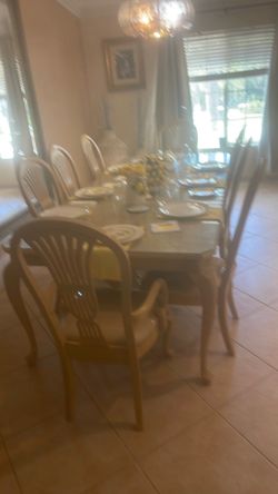 8 chair formal dining table with glass and china
