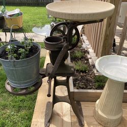 Antique Cast Iron Cream Separator with  bowl. Birdbath for your garden