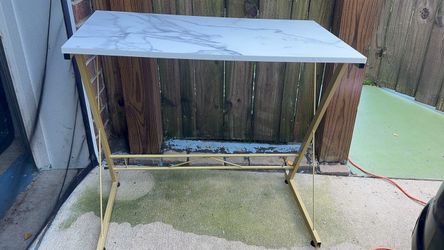 Marble Top Desk with Gold Metal Frame