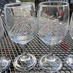 New Set Of 4 Etched Glass Wine Glasses With Sailboat On Them