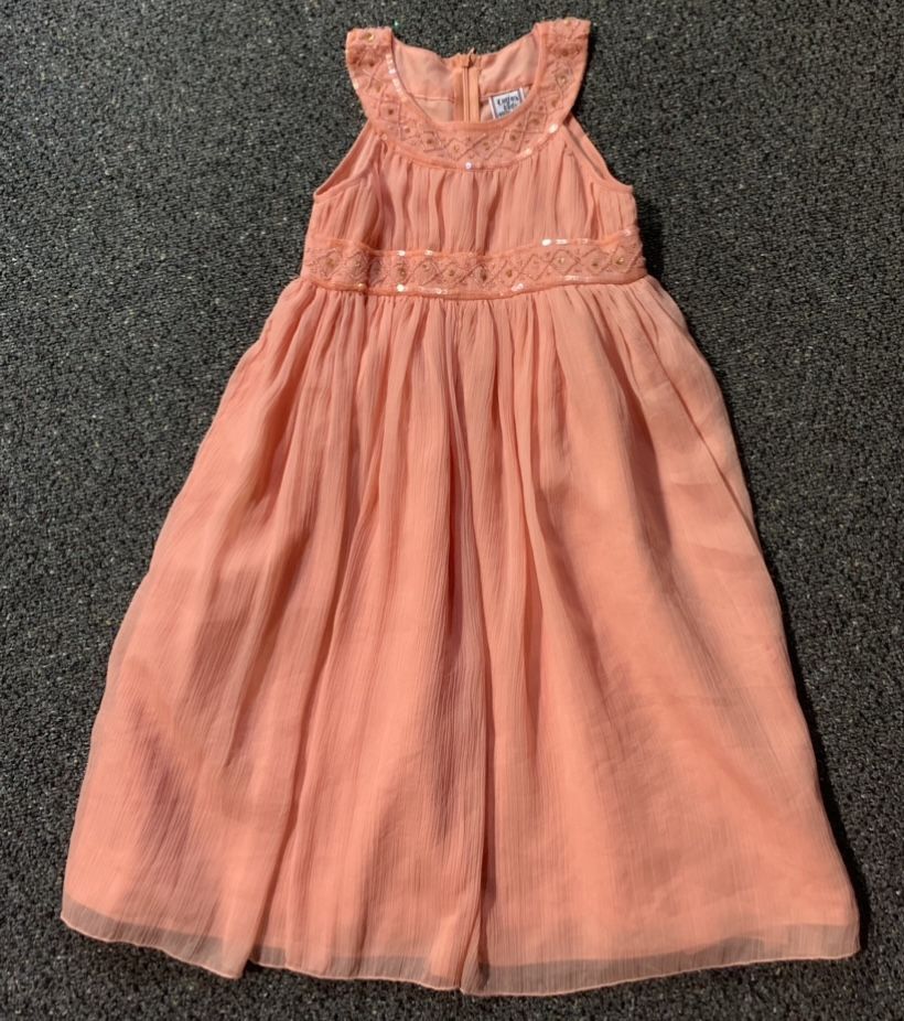 Cotton Kids girl size 7 Pastel Orange sequined accents spring summer Easter dress 