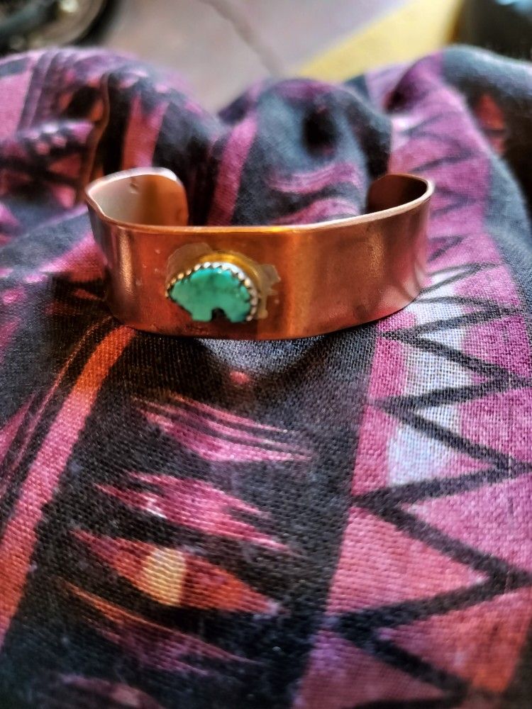 Navajo Copper Bracelet With Turquoise