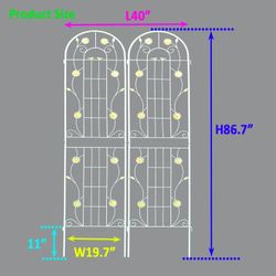 2 Pack Metal Garden Trellis 86.7 x 19.7 Rustproof Trellis for Climbing Plants Outdoor Flower Support Cream White